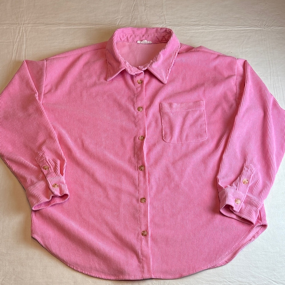 Blu Pepper Women's  Pink Corduroy Long Sleeve Button Down Shirt Size L